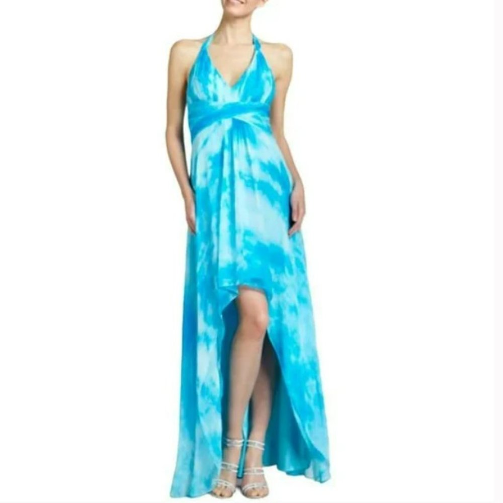 Aidan Mottox Halter V Neck High Low Chiffon Silk Dress Blue 4 wedding summer